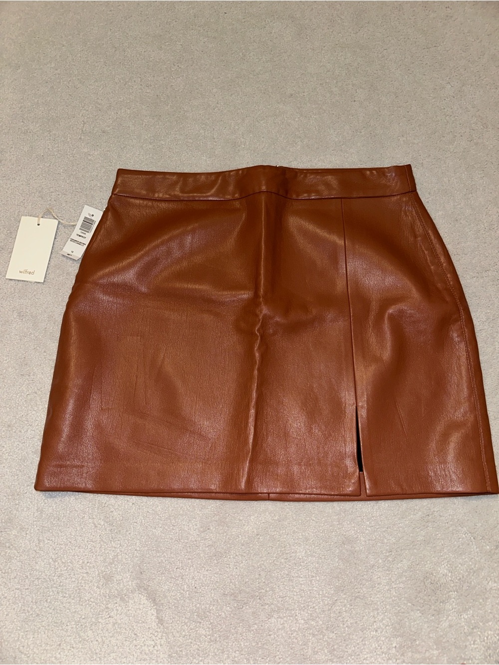Wilfred Faux Leather Mini Skirt in Cognac Brown